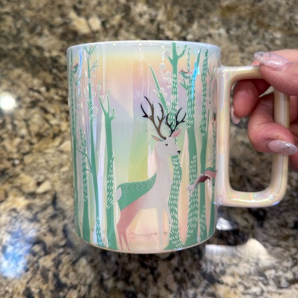 Starbucks Winter 14 Oz Coffee Mug 
With deer & iridescent background